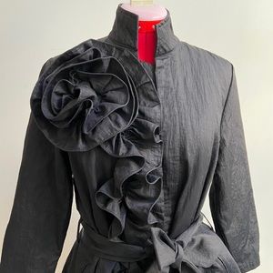 RYU lightweight coat ruffle flower detail in black